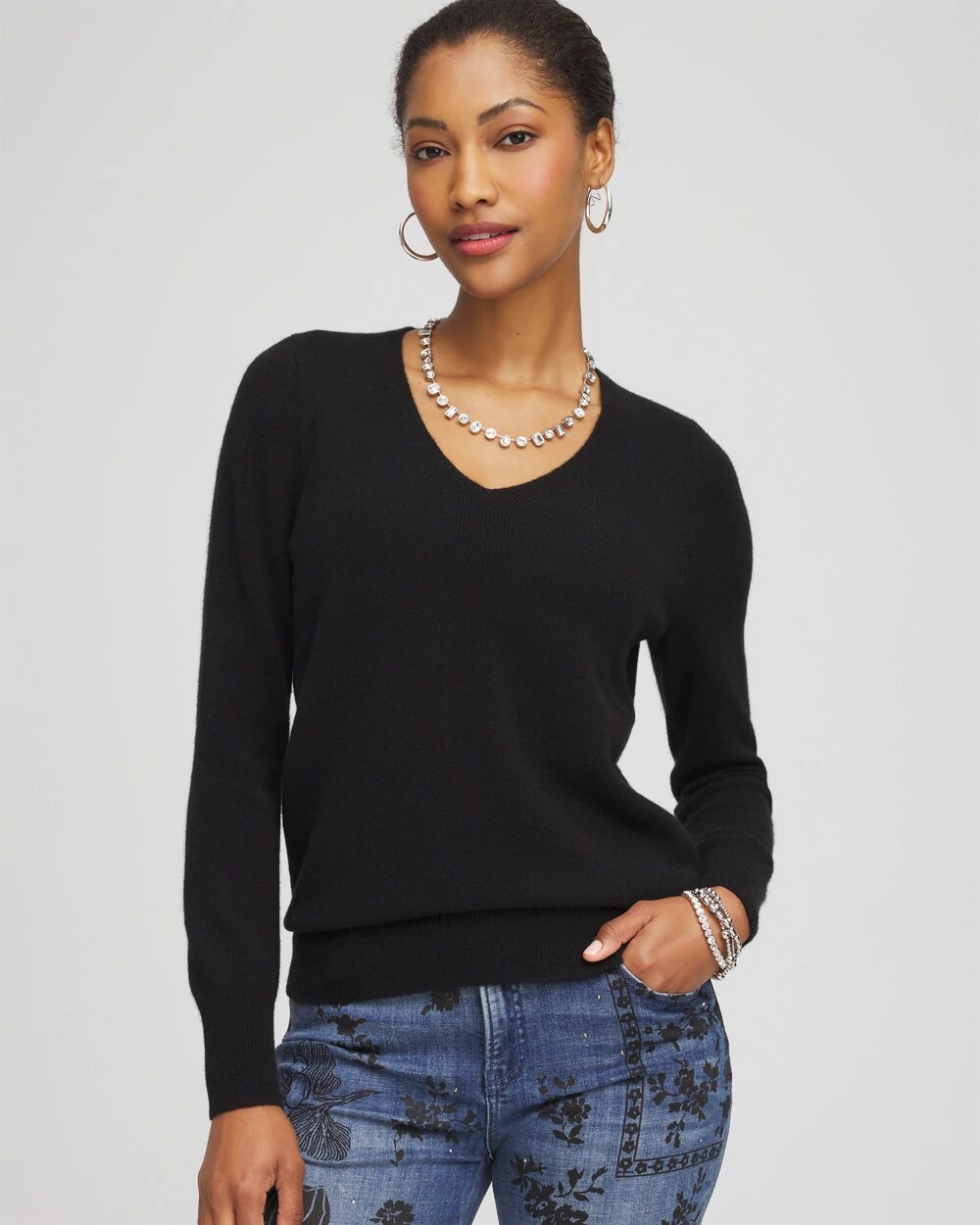 トップス &her Check Cami BLACKIVORY Relaxed V-Neck Cashmere Sweater | Chico's